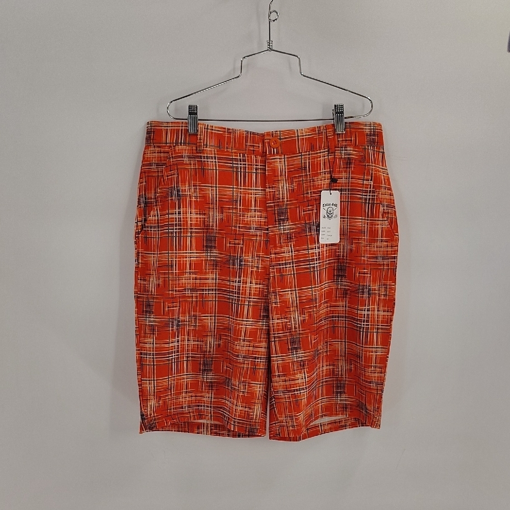 Tattoo Golf Mens Shorts Size 32 Orange Plaid NWT